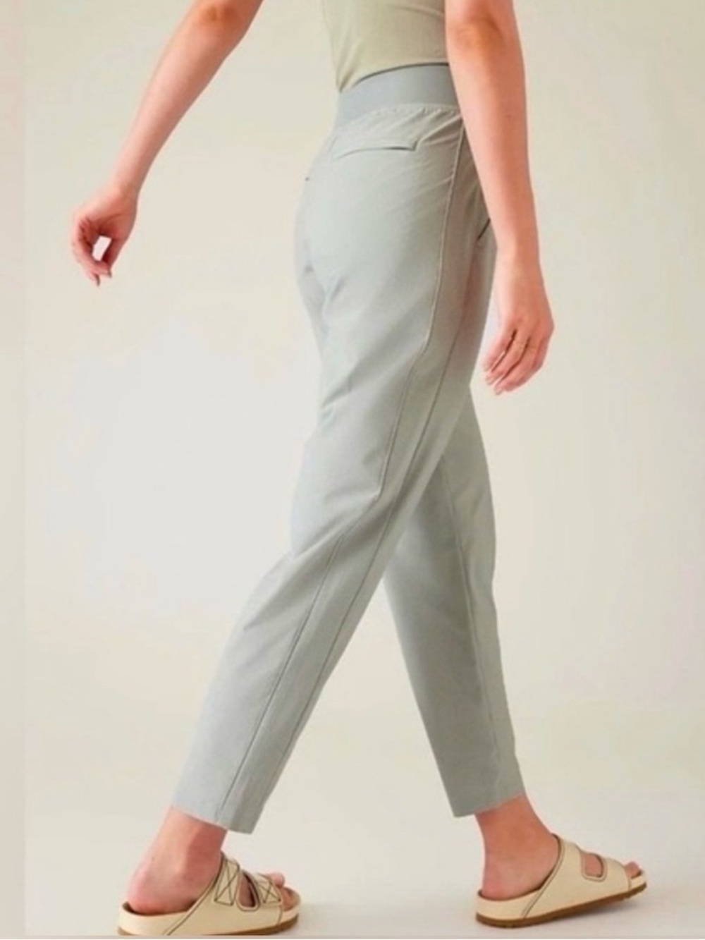 Athleta Brooklyn Ankle Pants Side Stripe Green White Travel Casual Women's Sz 10